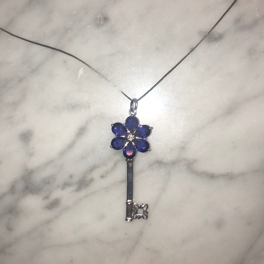 Swarovski Blue Crystal Key Necklace
